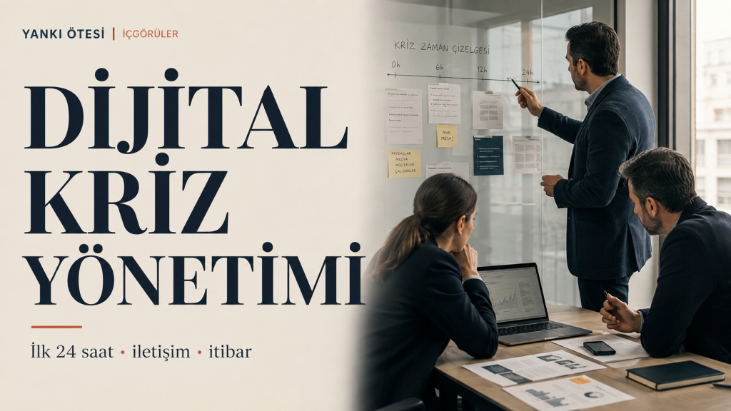 Dijital kriz yönetimi toplantısında ilk 24 saat planını hazırlayan kriz ekibi